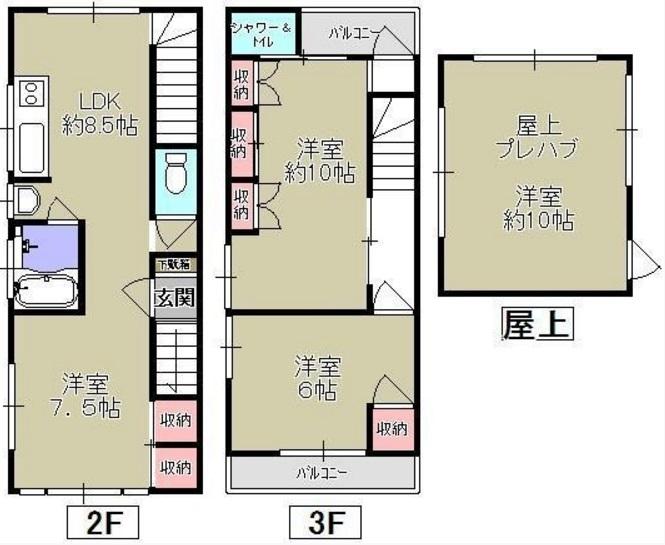 杉本ビル2F・3F・屋上の間取り