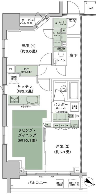 シティハウス目黒　ザ・ツイン504の間取り