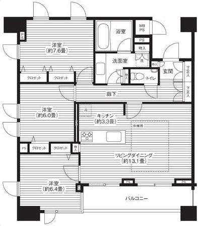 HF白金高輪レジデンス(旧ランドステージ白金高輪)1304の間取り