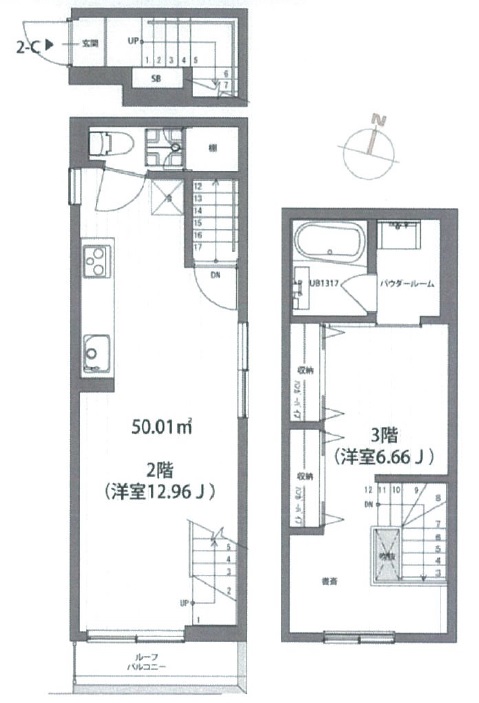 クラソ用賀２－Cの間取り