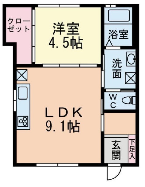 アルテ下馬1-Hの間取り