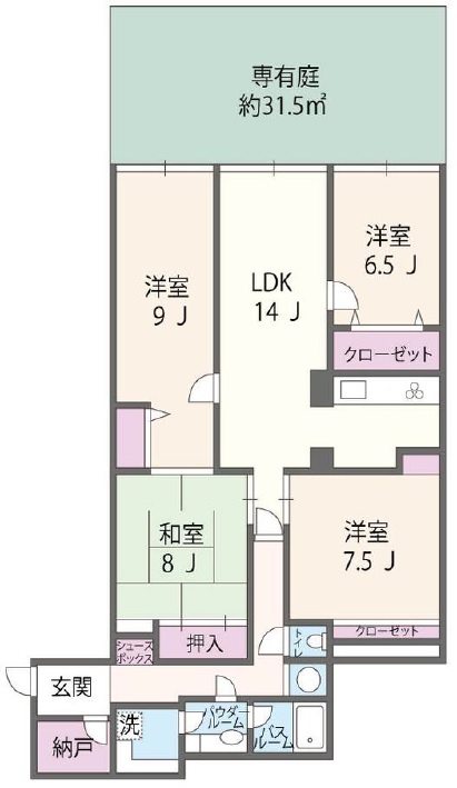 二子玉川宝ロイヤルハイツ1階部分の間取り