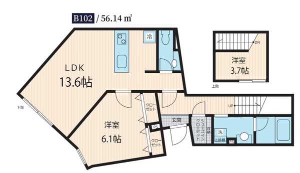 Fullea(若林フレア若林)B102の間取り