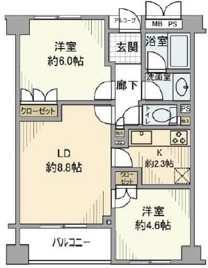 東急ドエル・アルス世田谷弦巻壱番館203の間取り