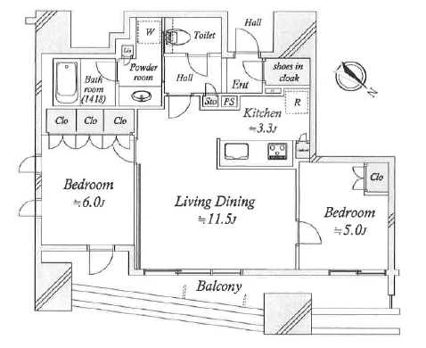 ローレルアイ恵比寿ピアース1403の間取り