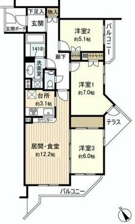 藤和三軒茶屋ホームズ1Fの間取り