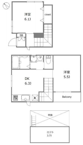 上目黒5丁目アパート(仮)1F-2Fの間取り