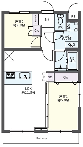 ライオンズマンション上用賀203の間取り