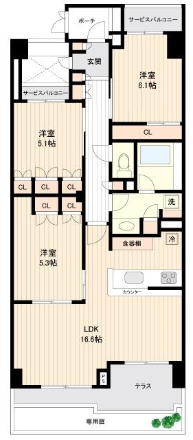 サンウッド尾山台1階の間取り