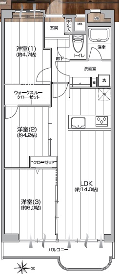 フドウ三軒茶屋ハイツ308の間取り