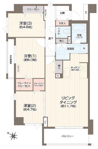 ヒルズ用賀アーバンスクエア401の間取り