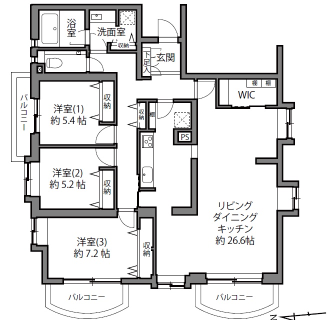 クラッシィハウス弦巻2階の間取り