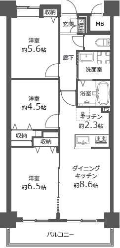 セザールリバーサイド上野毛3階の間取り
