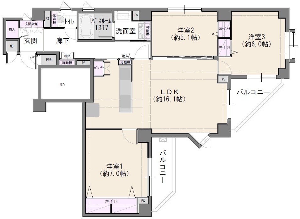 ネオアージュ祐天寺3階の間取り