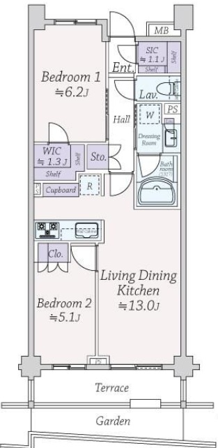 パークホームズ三軒茶屋シエル・クール1階の間取り