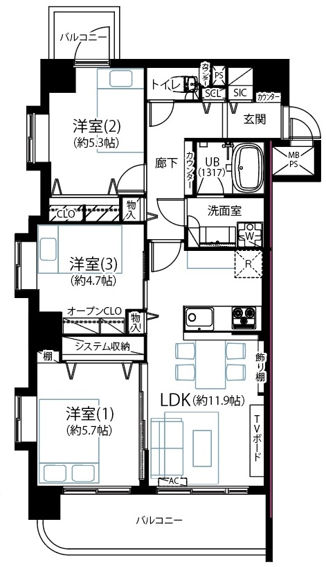 モナーク碑文谷4階の間取り