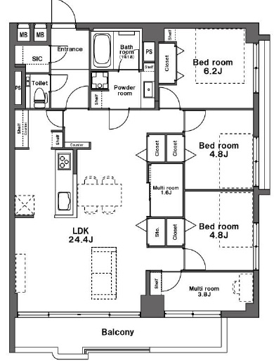 自由が丘ハイタウン４階の間取り