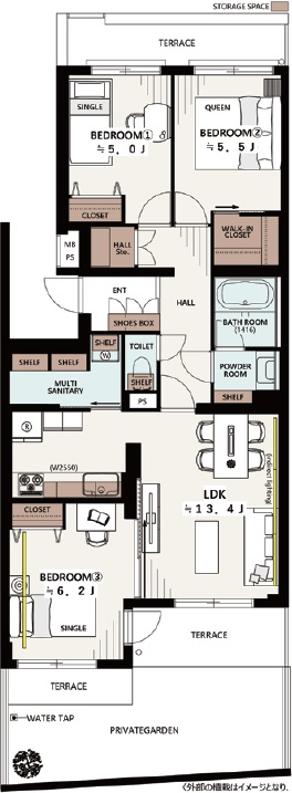 コスモヒルズ東松原1階の間取り