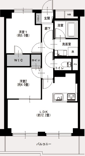 パシフィック馬事公苑前1号館棟2階の間取り