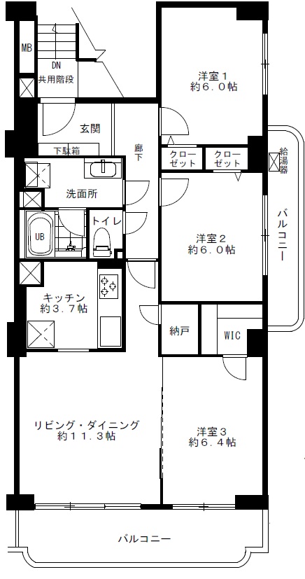 上用賀スカイマンション4階の間取り