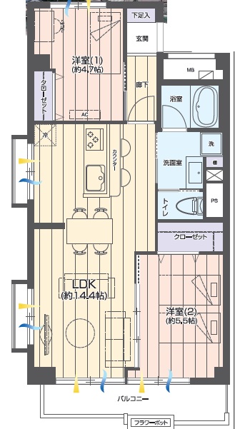 ライオンズマンション上馬5階の間取り