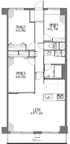 クレール弦巻1階の間取り