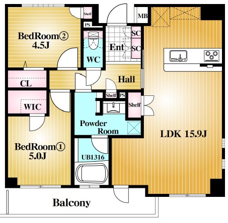 アールヴェール二子玉川2階の間取り