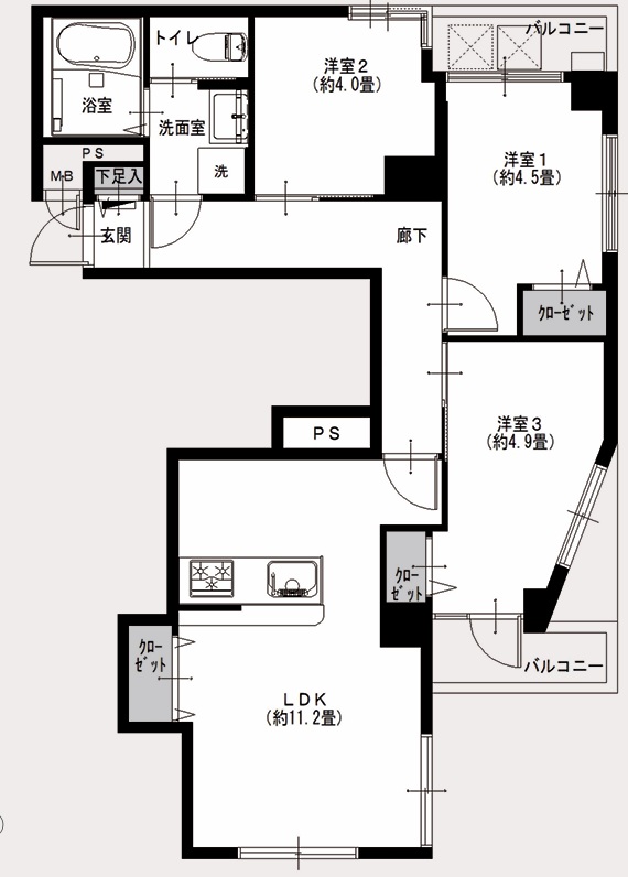ライオンズマンション駒場6階の間取り